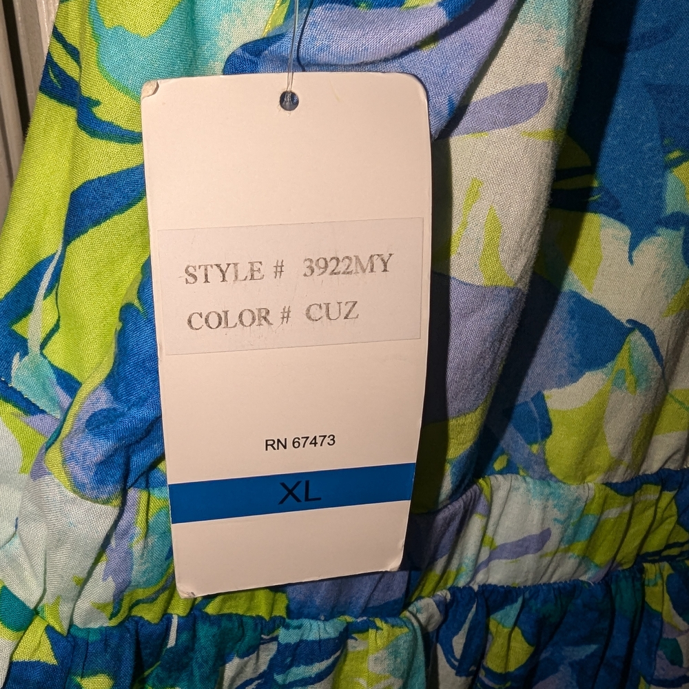 Floral Blue and Green Women's Dress - Picture 4 of 5